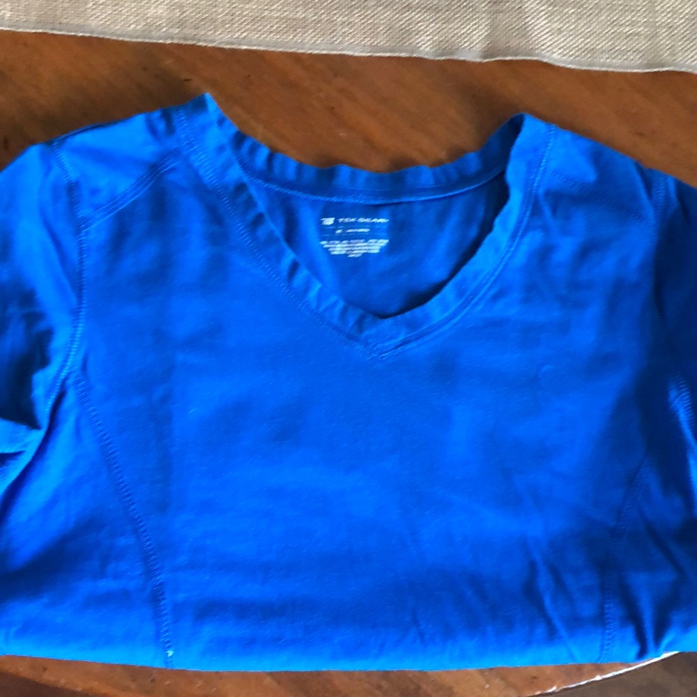 Royal Blue V-Neck Fitted T-shirt Tek Gear Athletic Double Stitch Cotton Poly